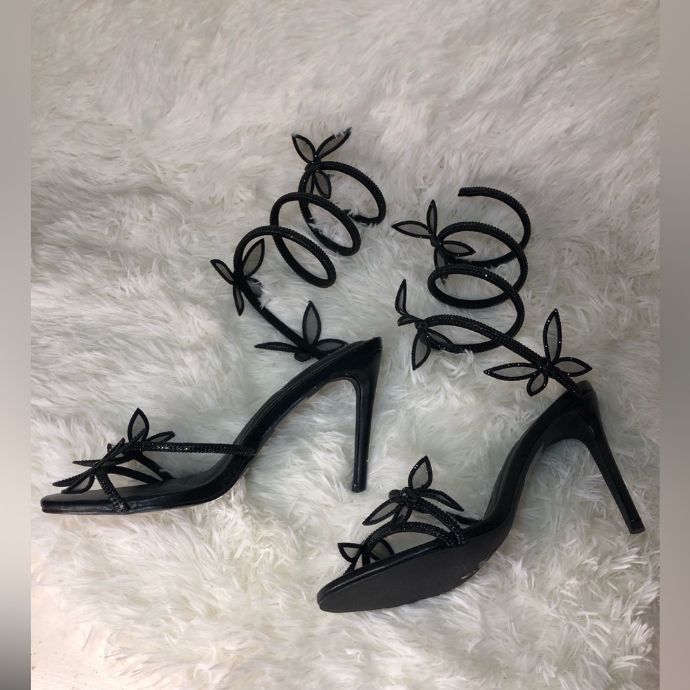 Azalea Wang Black Wrap-Around Sandals with Butterfly accent size - Picture 10 of 15